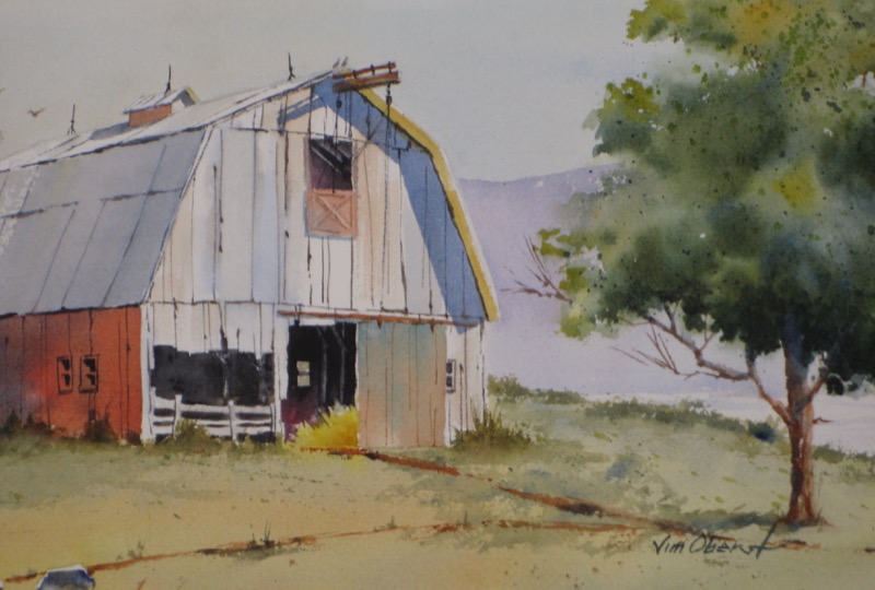 landscape, rural, barn, gambrel, farm, cathedral, original watercolor painting, oberst